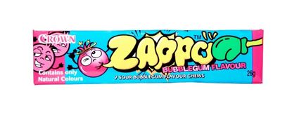 zappo chews bubblegum 26g packet sour flavoured pieces au brand