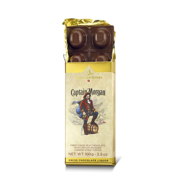Goldkenn Captain Morgan Finest Swiss Milk Chocolate With Syrup Center 100g Box