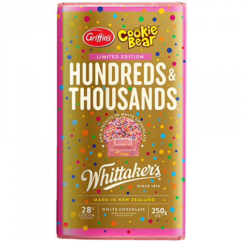 Whittaker's Whittakers Griffins Cookie Bear Hundreds & Thousands And Biscuits In White Chocolate 250g Block