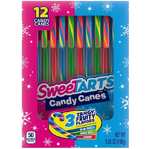 Sweetarts Christmas Candy Canes 3 Tangy, Fruity Flavours 12 Pack 150g Box