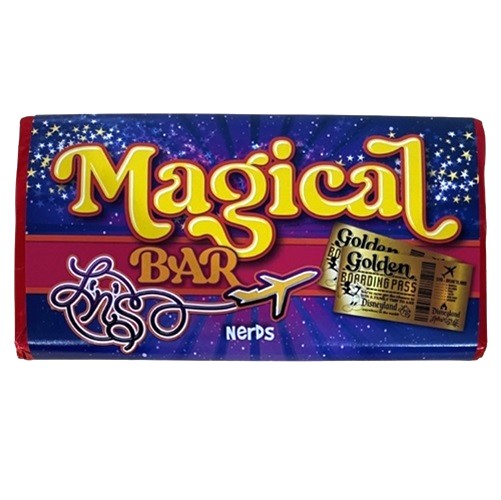 Magical Bar Nerds Limited Edition Chocolate 50g FIND A GOLDEN BOARDING PASS – FOR A CHANCE TO WIN A FAMILY TRIP TO A DISNEYLAND ANYWHERE IN THE WORLD (Wonka Bar Replacement)