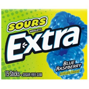 Extra Sours Blu Raspberry Flavour Sugar Free Chewing Gum 15 Sticks Per Packet