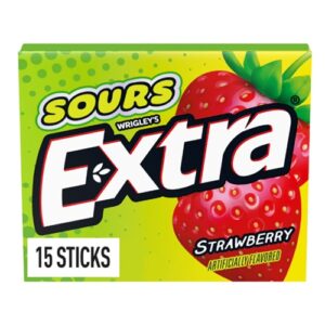 Extra Sours Strawberry Flavour Sugar Free Chewing Gum 15 Sticks Per Packet